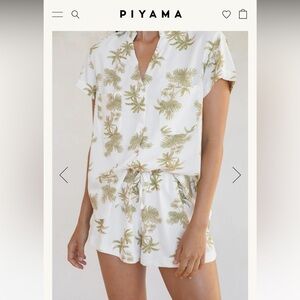 Piyama Maggie Pajama Set - Vintage Palm Set - Aqua